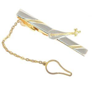 Gold & Silver Tone Lute Tie Bar Clip Medieval Music Musical Instrument Minstrel